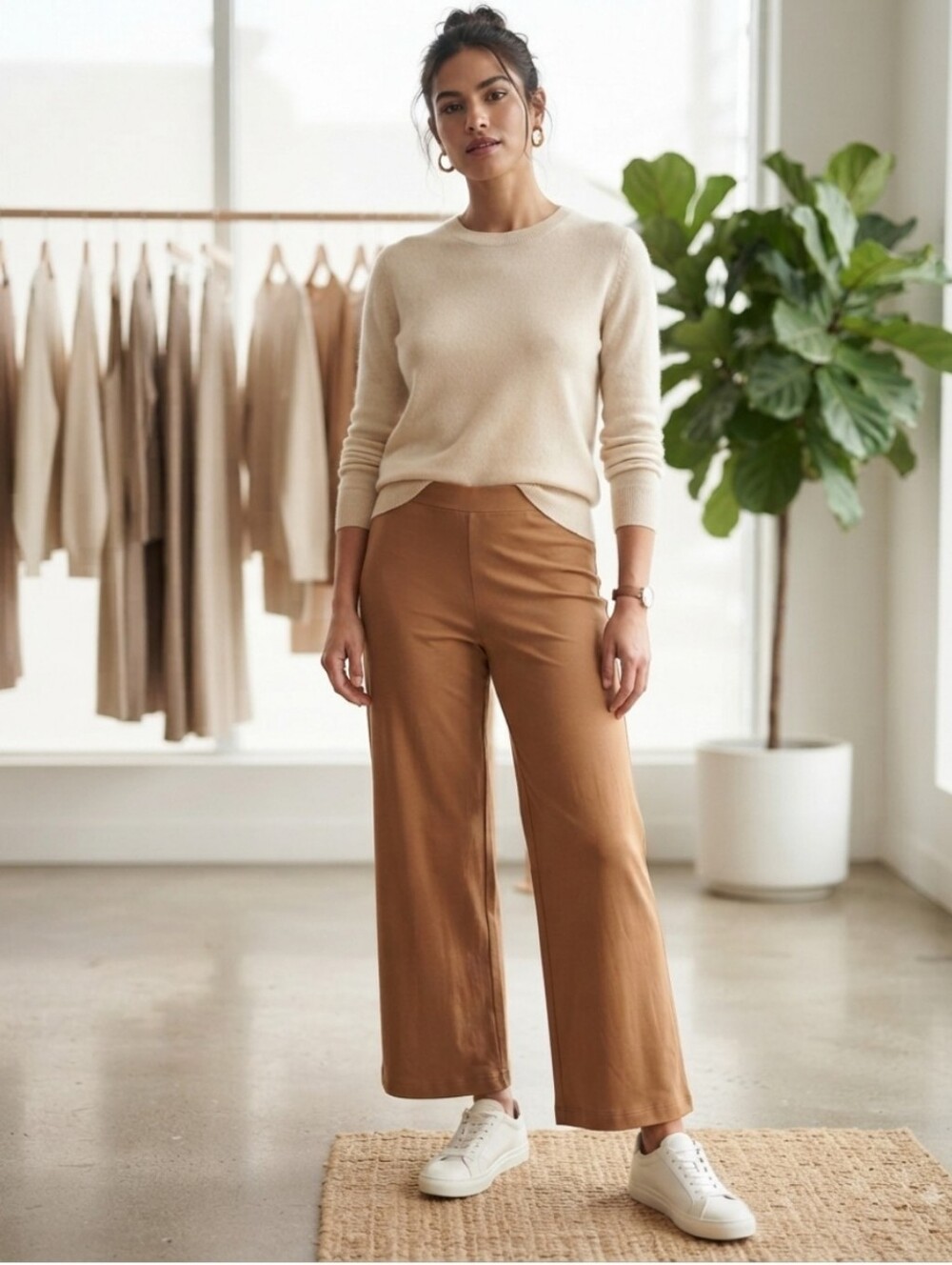 Pure Jill Womens Medium Affinity French Terry Brown Casual Pants 30.5" Inseam